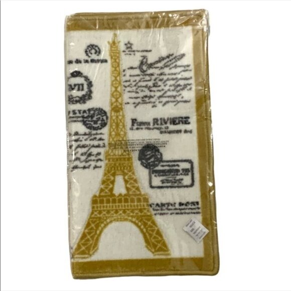 Paris Eiffel Tower French Bath Mat Rug Rectangle White Gold Multi 20 in x 32 in - Picture 2 of 14